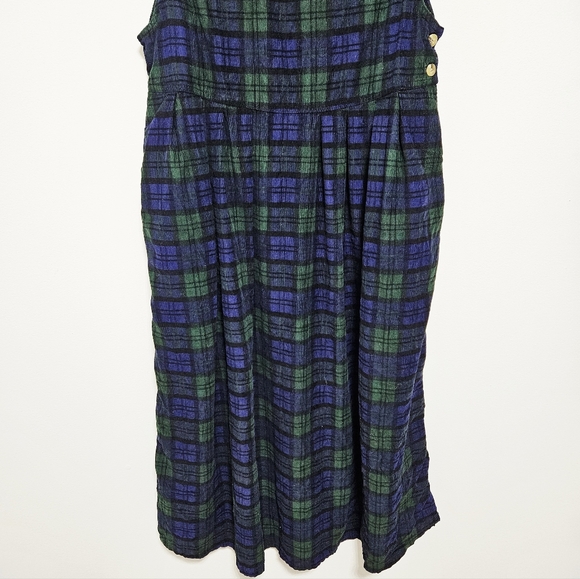 VTG Womens Overall Corduroy Maxi Dress 100% Cotton Tartan Jumper Blue Green L - Picture 7 of 15